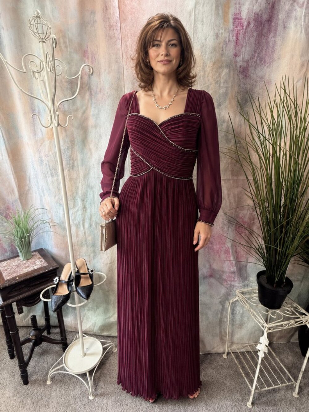 VTG 📌George F Couture Elegant 80s Fortuny Pleating Evening - Ball -Cruise Dress